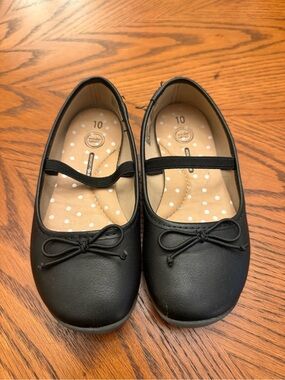 Wonder Nation Girls Black Bow Flats Slip On Size 10 Ballet Memory Foam